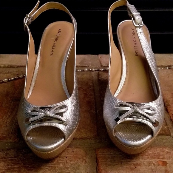 silver slingback wedges